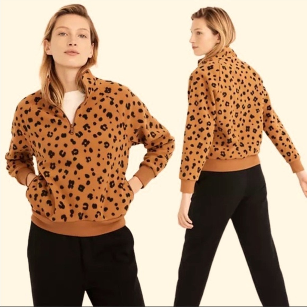 Madewell MWL Betterfleece Half-Zip Sweatshirt Cheetah Print Women’s Sz XL NWOT
